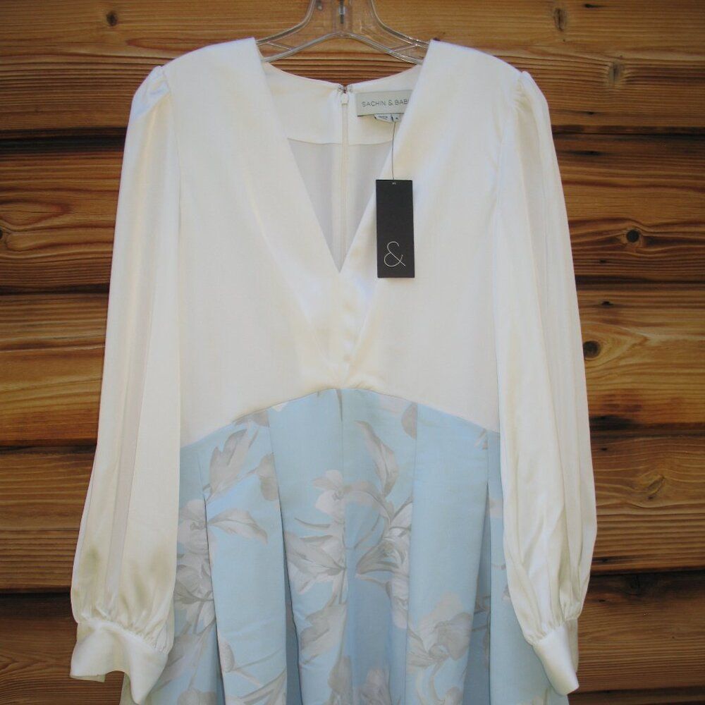 Sachin + Babi Zoe Blue White Floral Gown Dress Size 6 No Belt - Picture 8 of 14